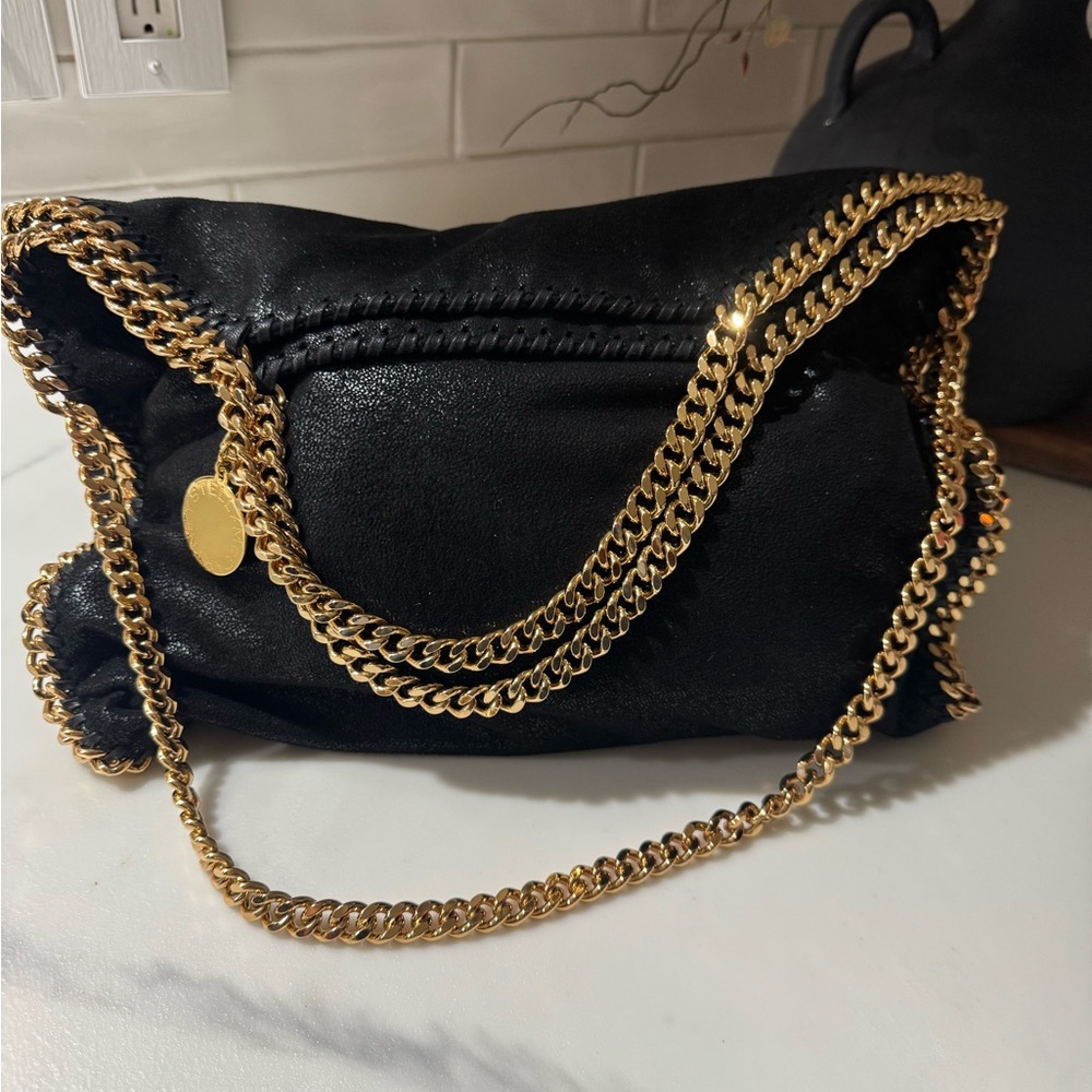 Stella McCartney Black Falabella Bag with Gold Chain carried once with dust bag